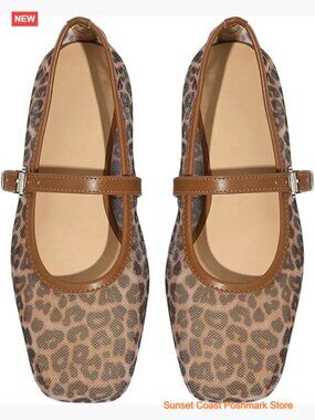 Mesh Ballet Flats Faux Leather Square Toe Mary Jane Buckle Closure